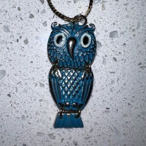 Blue Owl Pendant Necklace on chain
